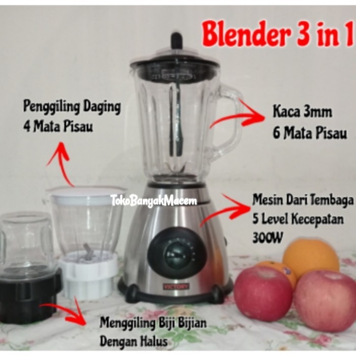 Blender 3in1 Stainless Serbaguna Blender Kaca 1.5L