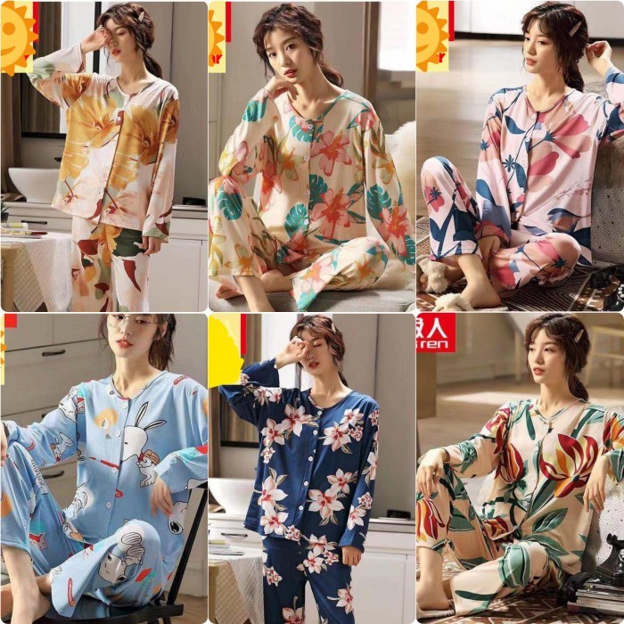 best -BAJU TIDUR PIYAMA WANITA STELAN PANJANG IMPORT SET KANCING FULL - Snoopy, M