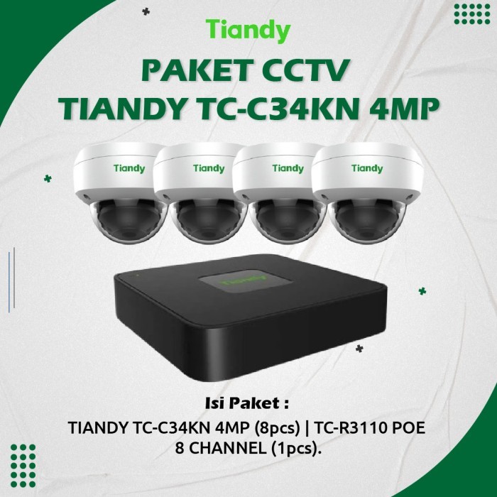 Paket Kamera Pengawas CCTV IP Cam Tiandy TC-C34KN 8Camera NVR 10Channel
