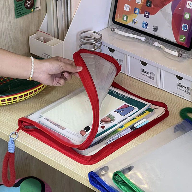 

Organizer A4 Folder Large Capacity File Test Paper Storage Bag With Zipper Handle Transparent File Bag Document Package Handbag