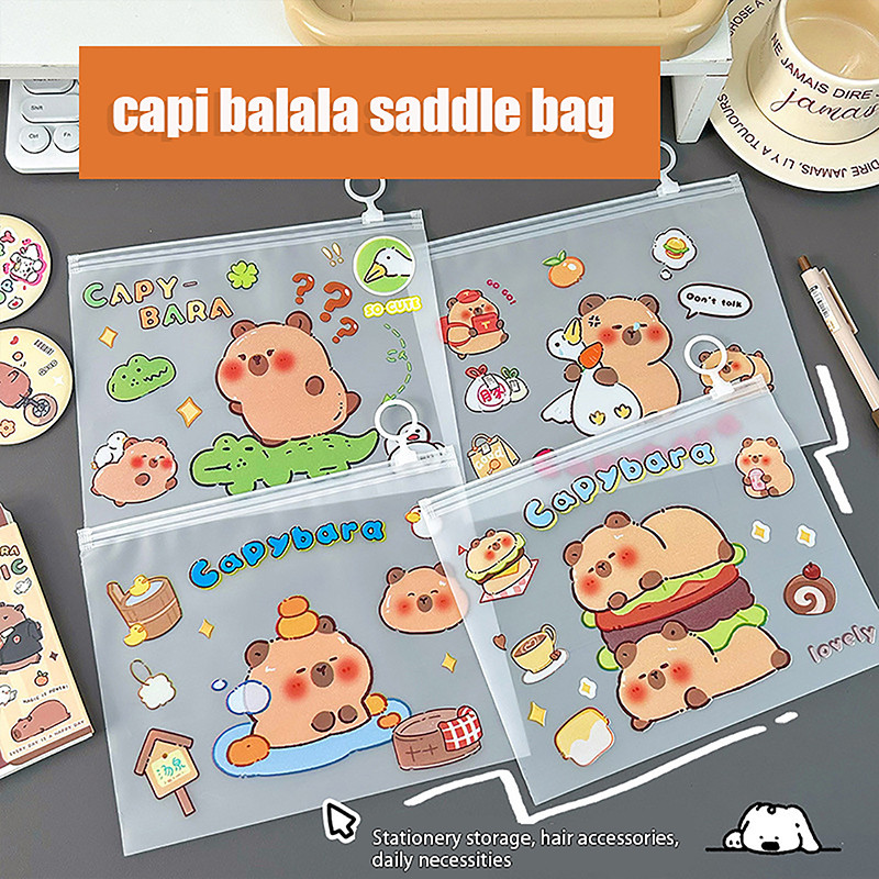 

Cute Cartoon Capybara Transparent File Bag Students Information Bag Large-capacity Test Paper Storage Bag Stationery Bag