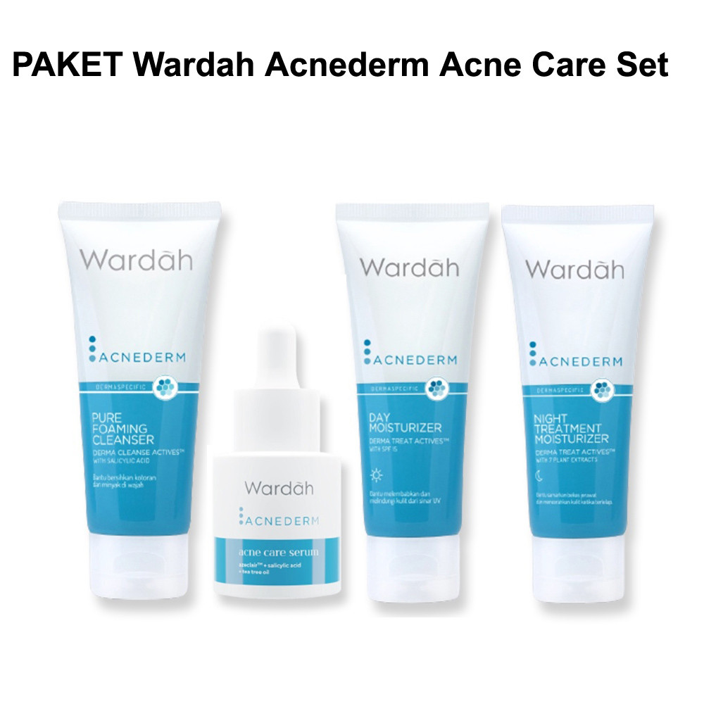 Paket Wardah Acnederm Acne Care Set (Cleanser 60ml + Serum 15ml + Day 40ml + Night 40ml)