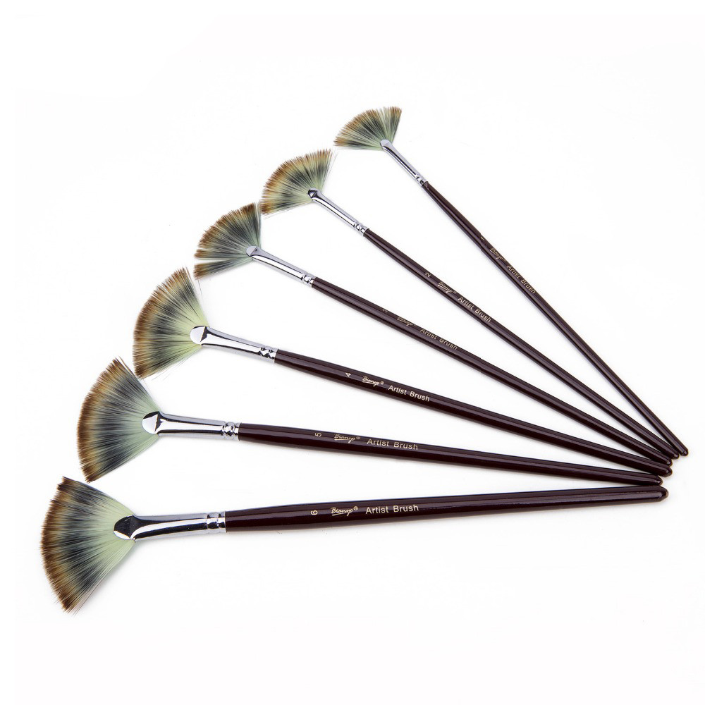 

SeamiArt 6Pcs Fan Shaped Nylon Hair Gouache Watercolor Paint Brush Set for School Painting Drawing Painting Brush Art Supplies