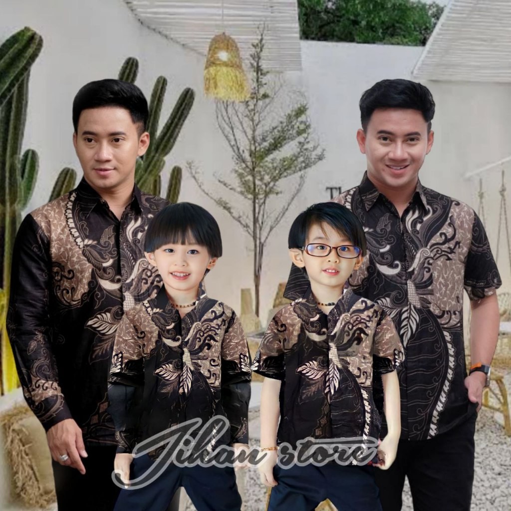 Batik Modern keren couple keluargaTerbaru Couple Sweet | Batik Sangkuriang Hitam | Batik Couple Ayah