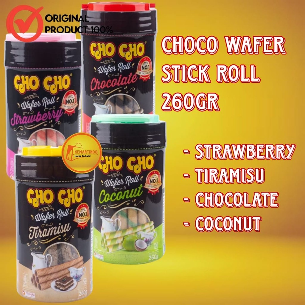 

Cho Cho Wafer Stick - Roll - Chocolate - Tiramisu - Strawberry - Coconut 260 gram