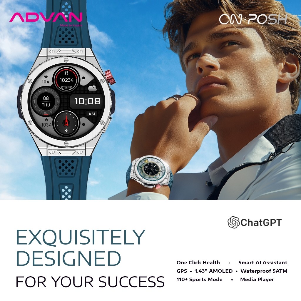 [BEST DEAL] ADVAN Smartwatch On Posh GPS Smart Ai Assistant Amoled 1.43" Bluetooth Call Waterproof 5