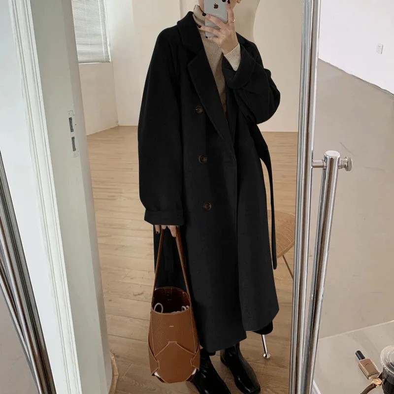 Jas Wanita Blazer Panjang Korea / Coat Wanita Fashionable Musim Dingin Fremium Black