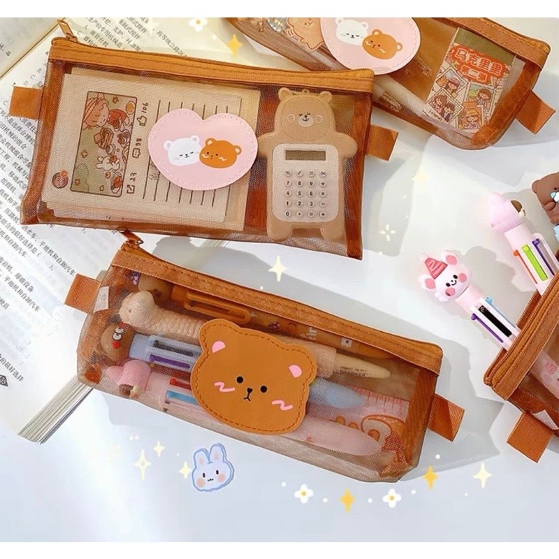 

LW TEMPAT PENSIL / KOTAK PENSIL ALAT TULIS / TEMPAT MAKEUP TEDDY BROWN MODEL JARING JRW0096