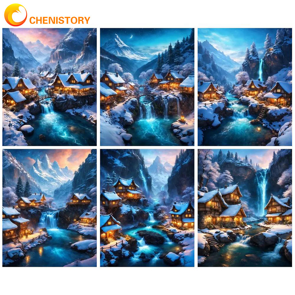 

CHENISTORY DIY 60x75cm Frameless Painting By Numbers Kits Winter Town Scene Paint By Numbers HandPainting On Canvas Home Decor