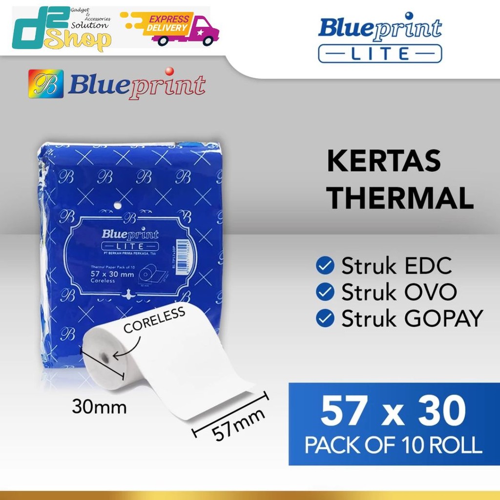 

[ D2shop ] 57x30 Kertas Printer Thermal / Roll Termal / Struk EDC BluePrint BP-Lite Coreless - Satuan
