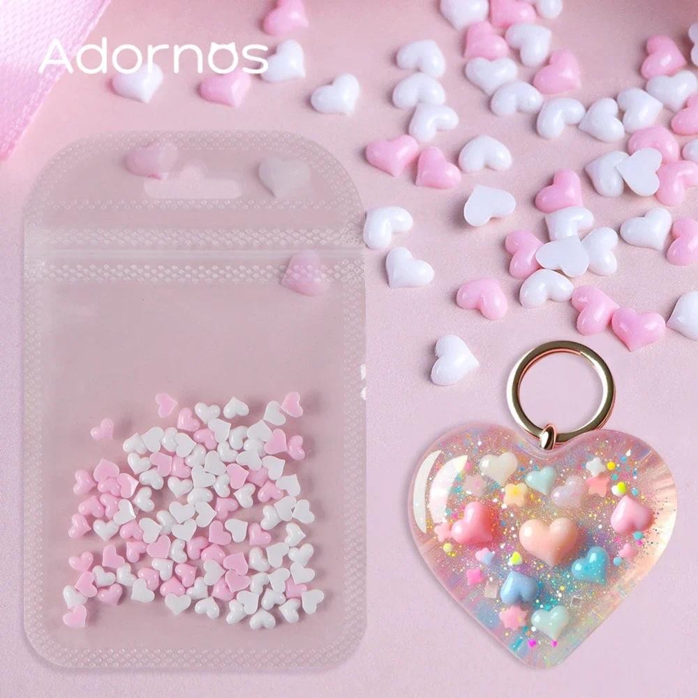 

100 pcs Love Heart Resin Filling Accessories Pink Rose & White Heart Shape Flat Back 3D Charms Gifts DIY Crafts