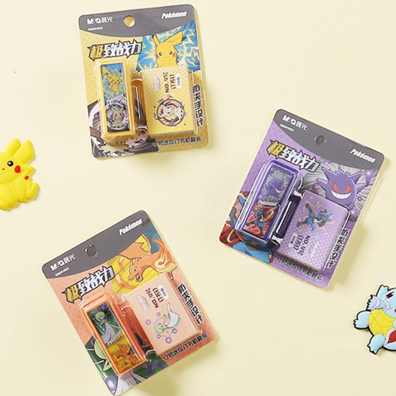 

6set/lot Creative Pokemon Eraser Stapler Set Cute Writing Drawing Pencil Erasers Stationery For Kids Gifts School Supplies