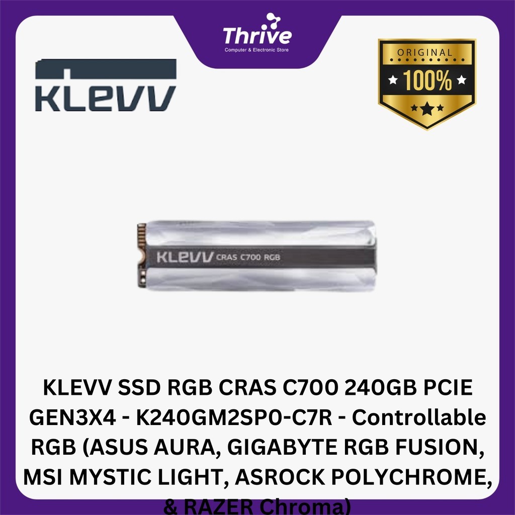 KLEVV SSD RGB CRAS C700 240GB PCIE GEN3X4 - K240GM2SP0-C7R - Controllable RGB (ASUS AURA, GIGABYTE R