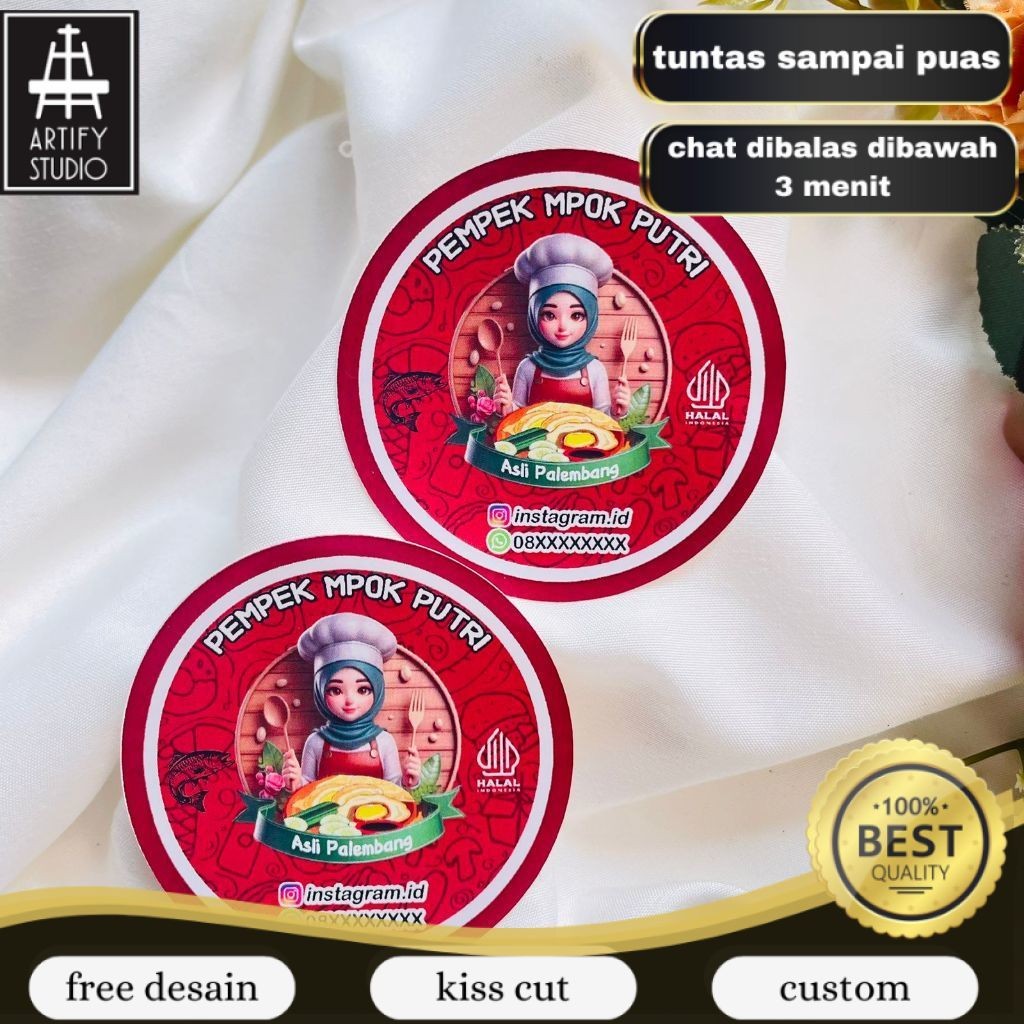 

Artify Sticker Chromo Pempek Label Makanan Packaging Stiker Produk Khas Palembang Custom Nama 2-4