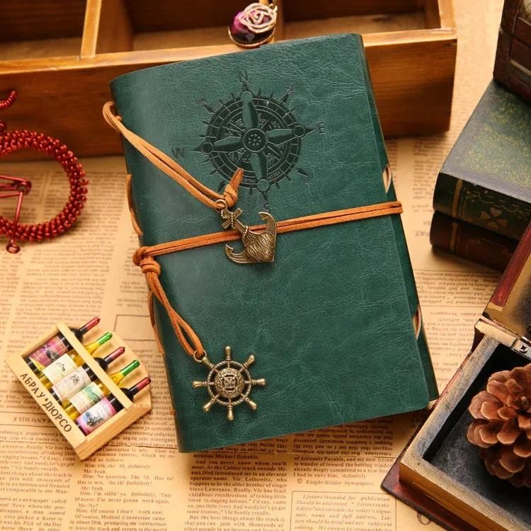 

A6 Pirate Leather Notebook Retro Multi Color Strap Stainless Steel Ledger Blank Kraft Paper Inner Pages Student Office Supplies