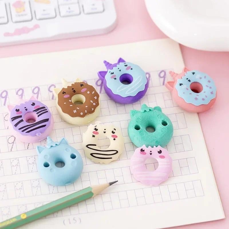 

4 Pcs Cute Kawaii Donut Rubber Eraser Creative Pencil Erasers School Supplies Stationery Kids Students Cool Prizes