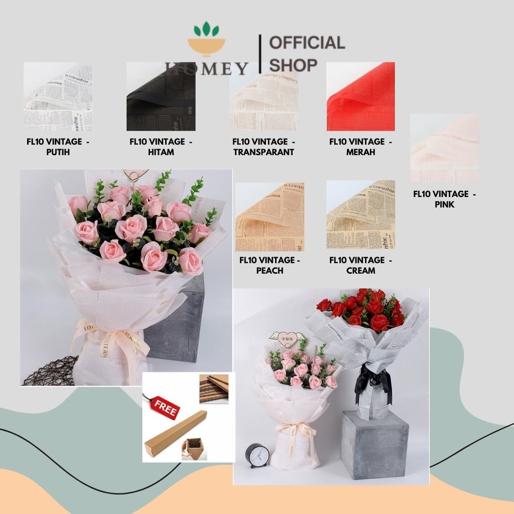 

HOMEY - (5 LEMBAR) - FL10 VINTAGE Craft Paper Kertas Bunga Buket Motif Koran Bunga Florist Cellophane