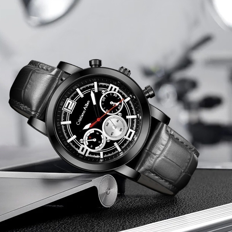 Ori Cristiano Aillen Jam Tangan Pria 8331 Kulit Tgl Aktif Dial Design Water Resistant 3 Atm