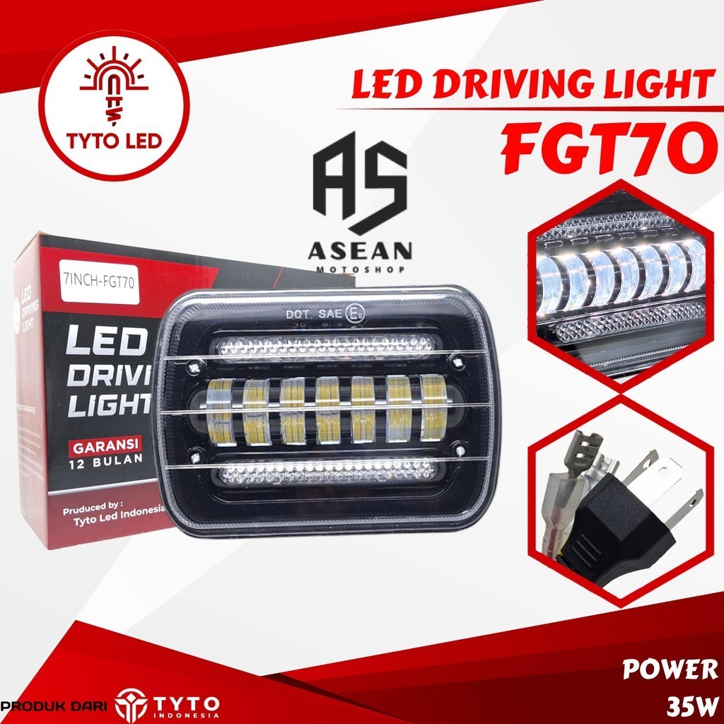 TYTO LED FGT70 Lampu Headlamp H4 H6 7inch Kotak DRL Yellow White 35watt