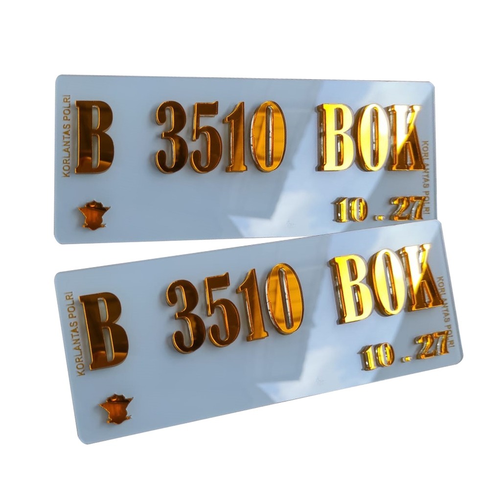Plat Nomor Motor Akrilik Timbul Gold PNP Langsung Pasang