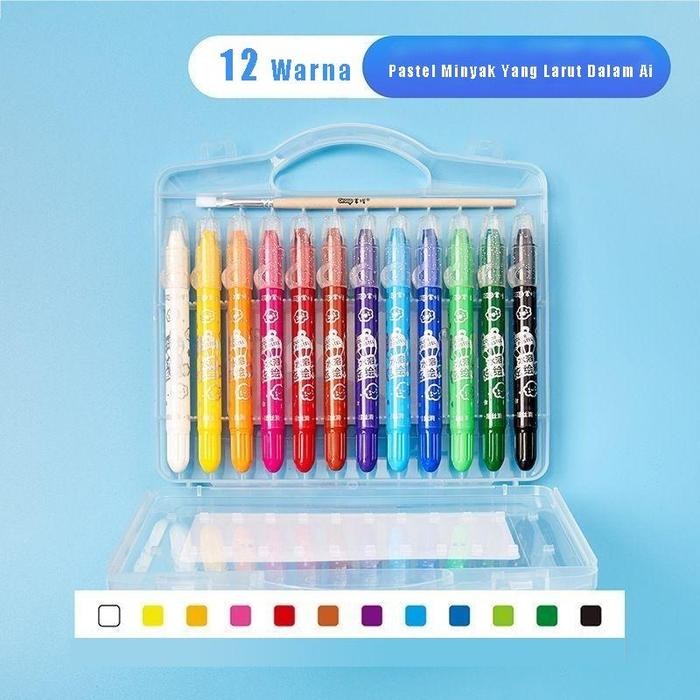 

[New]PROMO Grasp Crayon Sedang Original 12/24/36/48 Warna Water Soluable Crayon Krayon Mewarnai Kertas Stationery - 12 warna