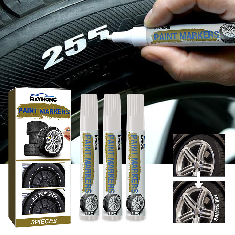 

3pcs White Waterproof Cars Wheel Tire Oily Mark Pen Auto Rubber Tyre Paint Pen Cd Metal Permanent Paint Marker Graffiti Touch Up