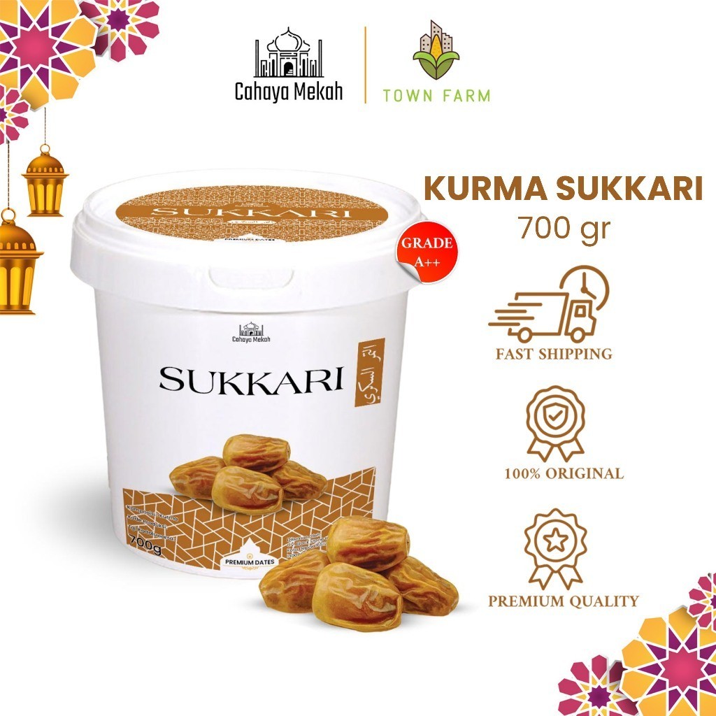 

Cahaya Mekah Sukari Premium Dates 700gram High Quality 100% Original Kemasan Ember Kurma Sukkari