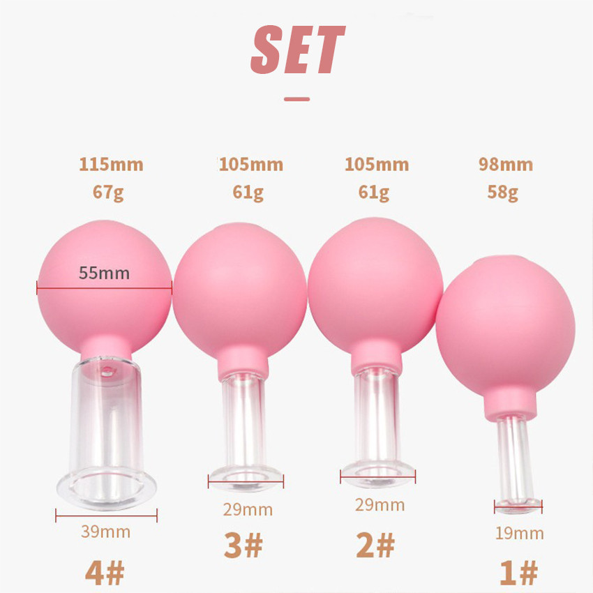 4Pcs Facial Cupping-Alat Bekam Wajah-Cupping Bekam Face Skin Lifting Facial Cups Bahan Kaca