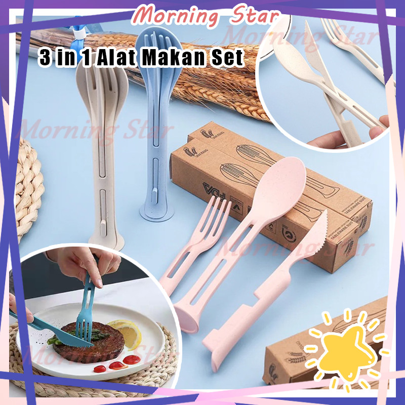 Travel Set Sendok Garpu Sumpit/3 In 1 Alat Makan Set/ Alat Makan Set 3 IN 1 Bahan Plastik