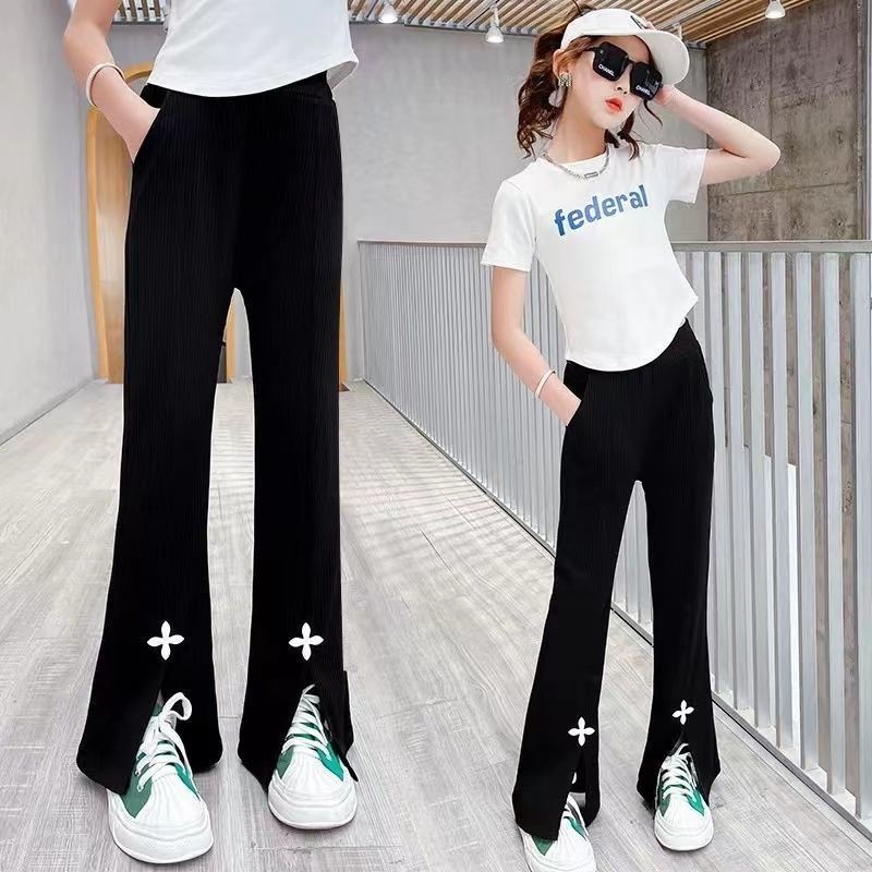 New Girl's Split Flare Pants Ice Silk Long Pants