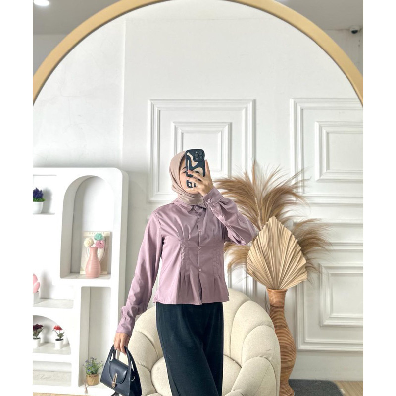 Tq88indonesia Baju Atasan Wanita Terbaru /  BLOUSE KORSET Polos Lengan Panjang / Busana Casual Wanit