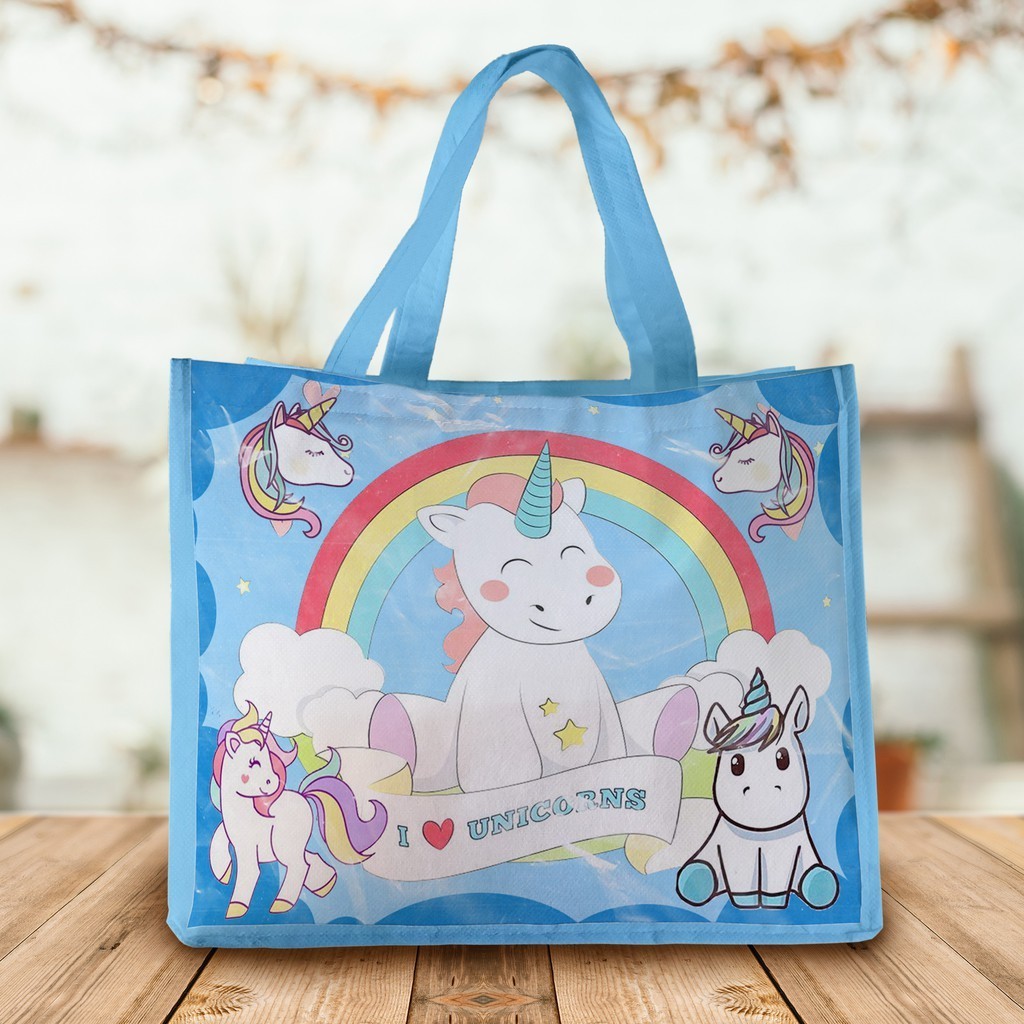 Tas Ultah Ready Stok Landscape / Tas Ulang Tahun / Goodie Bag UNICORN BIRU