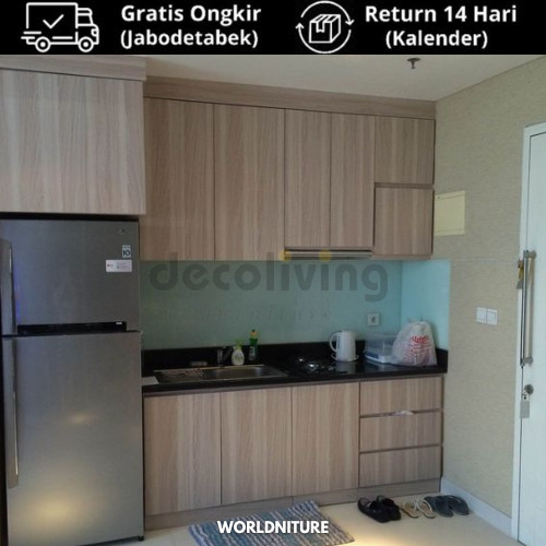 Decoliving Tudo Kitchen Set Minimalis Modern 150 cm HPL Free Sink Varian Atas dan Bawah - Rak Dapur 