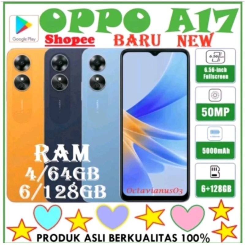 #OPPO A17 ORI#RAM 6/128GB & 4/64GB [Al Camera™5000mAh Long-lasting Baterai+Layar6,56inci] FULLSET GA
