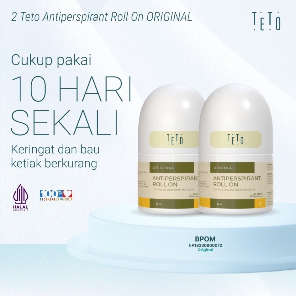 TETO-Paket 2 pcs Teto Antiperspirant Roll On 30ml mengurangi keringat & bau hingga 10 Hari- Original