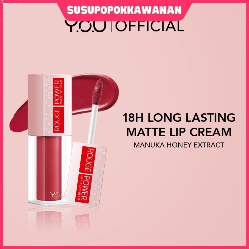YOU Rouge Power Matte Lip Cream | Nourishing | 18H Long Lasting Supreme Matte | Lipstik Wanita