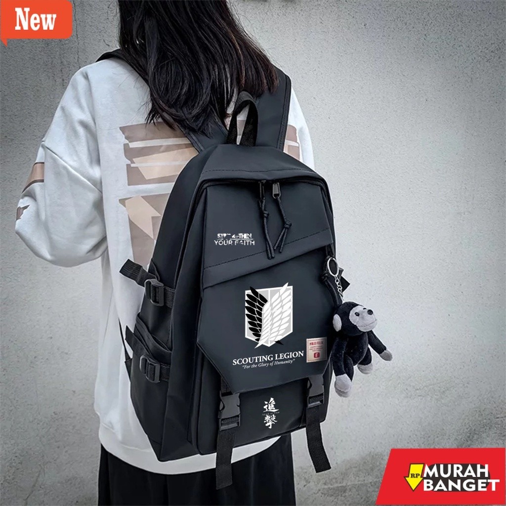 Tas laptop pria terviral- Attack On Titan Ransel Wanita Pria Ransel Tas Sekolah Pelajar Anime untuk 
