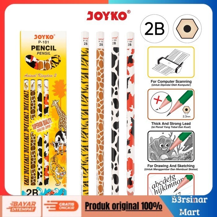 

[[KUALITAS TERBAIK]] Pencil / Pensil Joyko P101 / 2B / Animal Kingdom 2 / 1 BOX 12 PCS COD