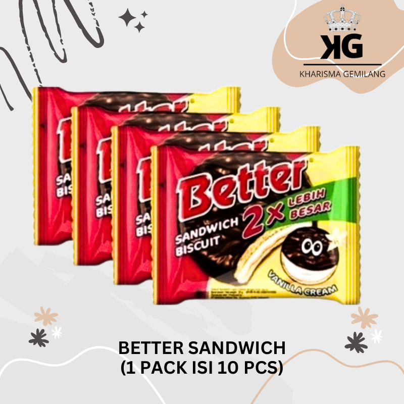 

KG - BETTER SANDWICH 27gram (1 Renceng isi 10 PCS) Biskuit Coklat Snack Manis Bulat Murah Anak Dewasa