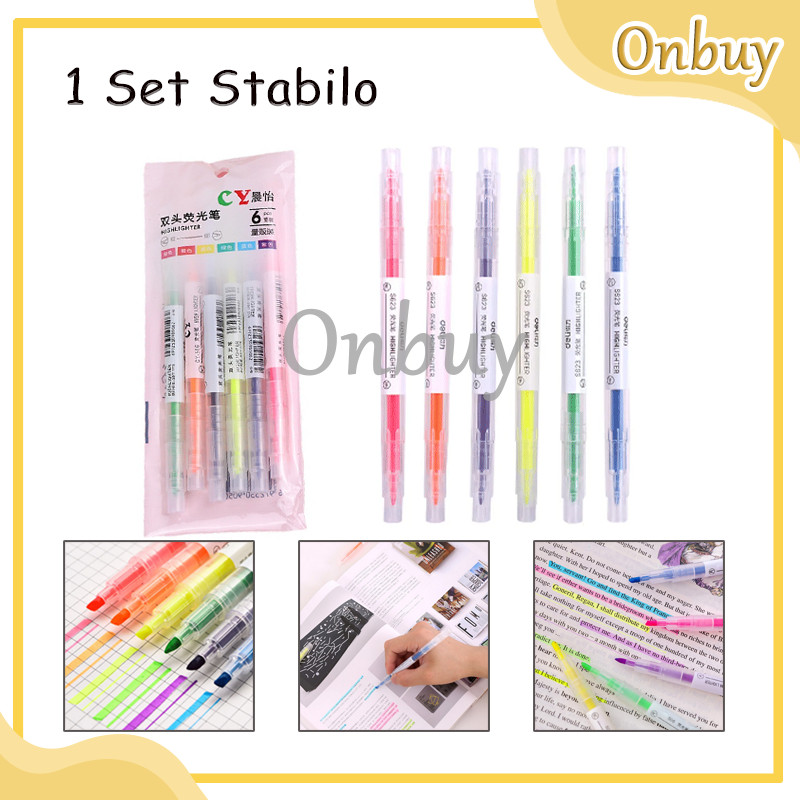 

Highlighter Stabilo Dual Tip Warna Warni Pastel Isi 6 PCS / Highlighter Warna Warni