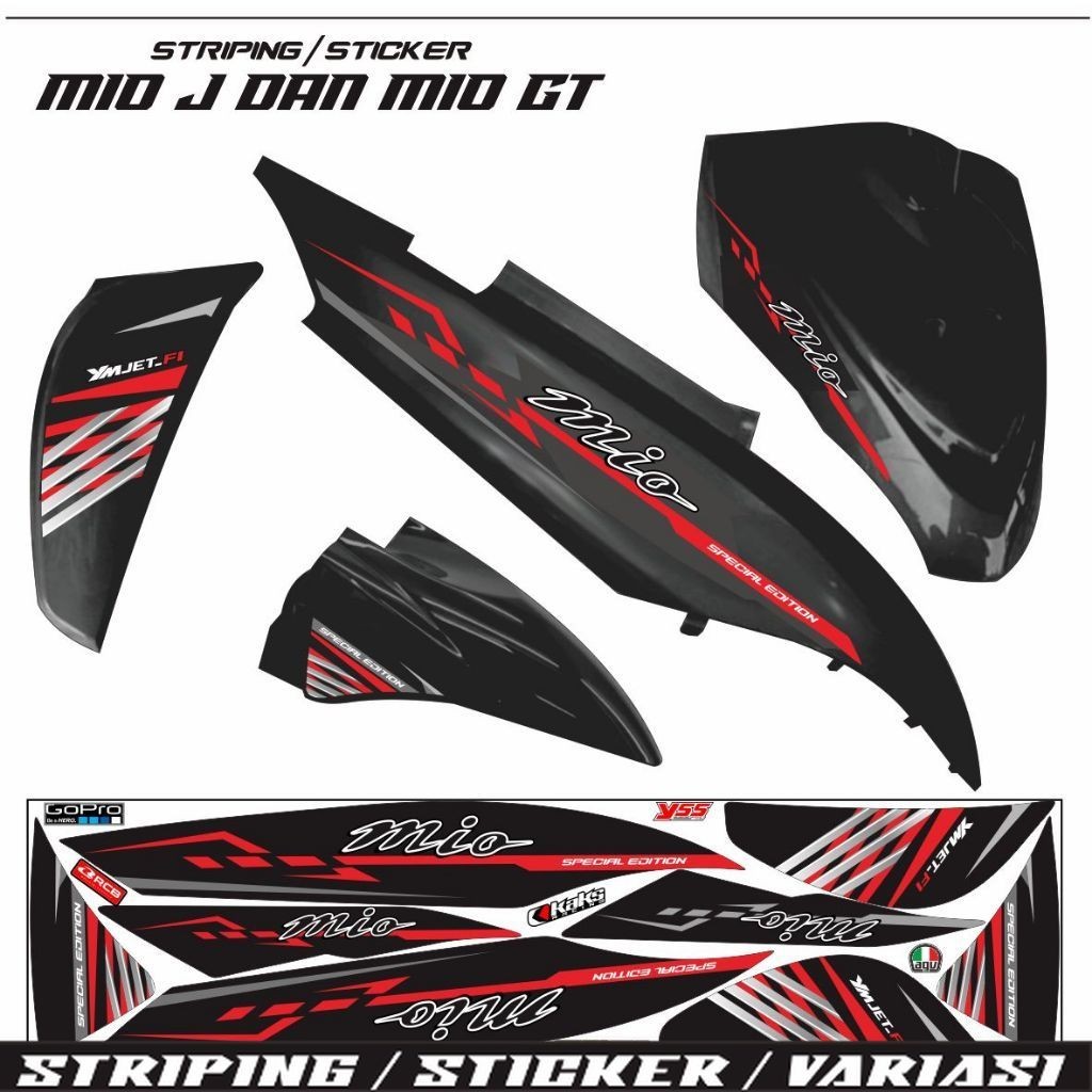 STRIPING MIO GT / STIKER  MIO J VARIASI MOTIF BARU / STIKER MOTOR MIO J HITAM VARIASI LIST STIKER VA