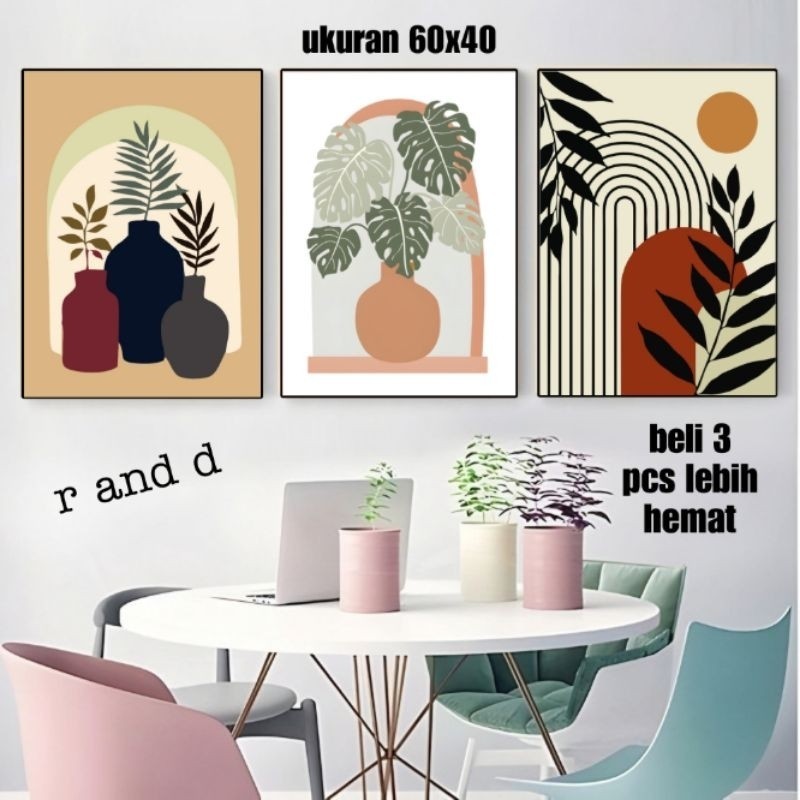 Hiasan dinding gambar tanaman ukuran 60x40, Dekorasi rumah lukisan sabby ukuran A2, Poster kayu moti
