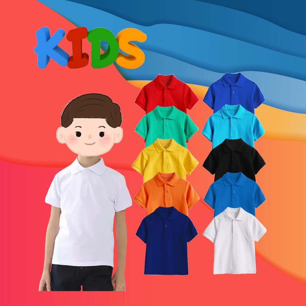 KAOS POLO SHIRT ANAK LAKI LAKI PEREMPUAN UNISEX BAJU LENGAN PENDEK KERAH POLOS WARNA HITAM PUTIH COK