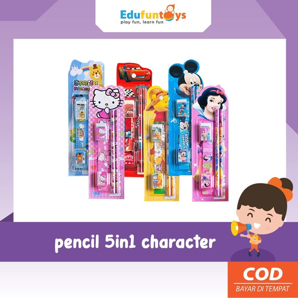 

LOMOTOYZ - PENCIL 5in1 set karakter - alat tulis lengkap isi 5 macam dengan karakter menarik/ stationary