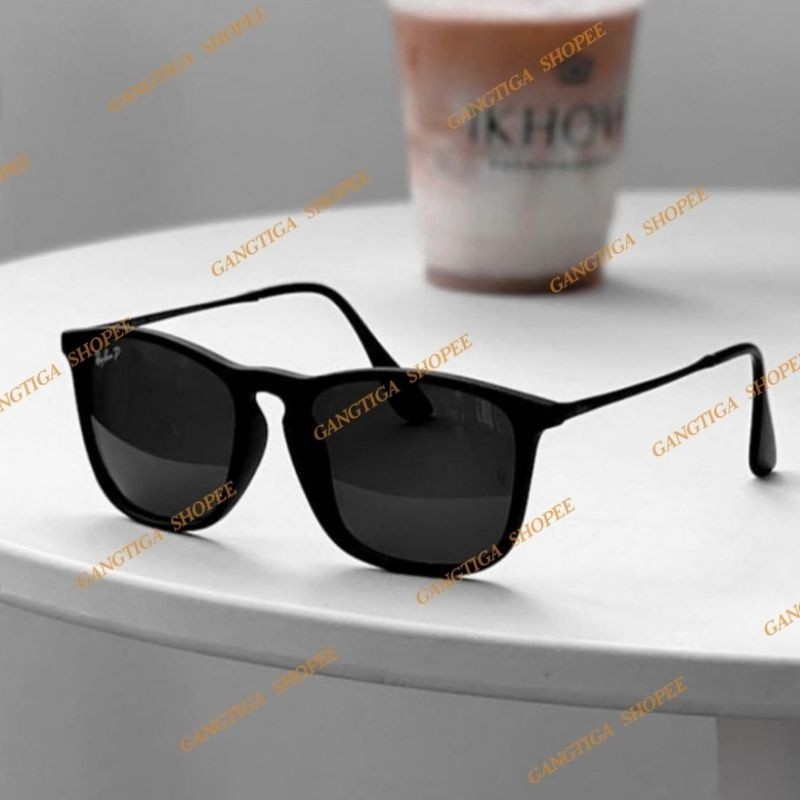 {R} Kacamata Hitam Rayban Chris RB4187 Black Dof Lensa Polarized