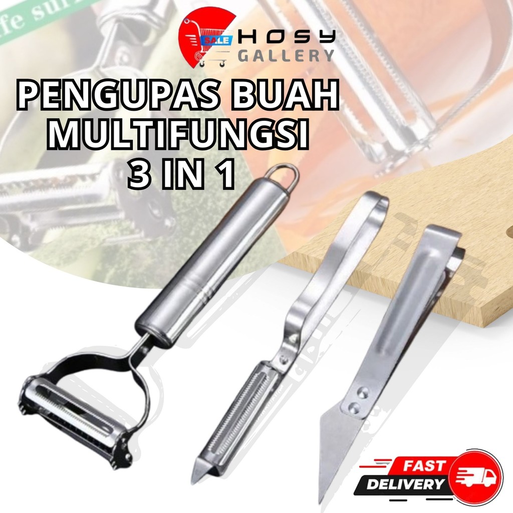 PENGUPAS BUAH STAINLESS 3 IN 1 / PENGUPAS BUAH MULTIFUNGSI / PARUTAN BUAH DAN SAYUR / PENGUPAS BUAH 