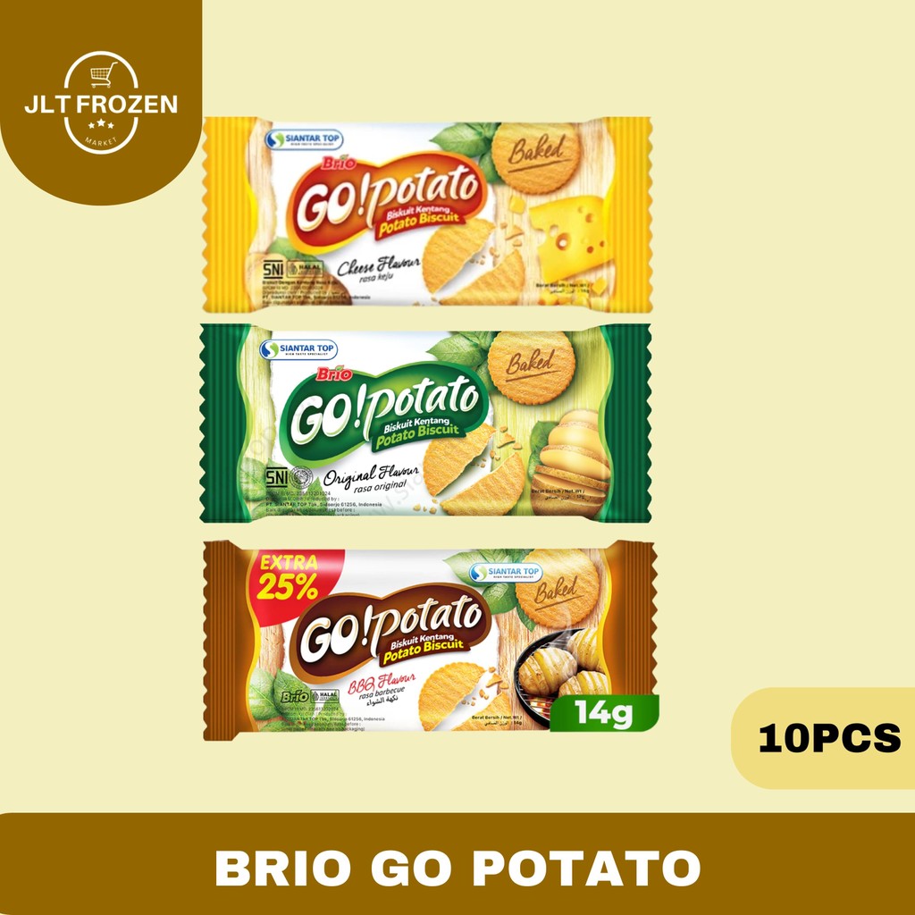 

Brio Go Potato / Biscuit Kentang Rasa Keju / Original / Barbeque 14g 10 Pcs