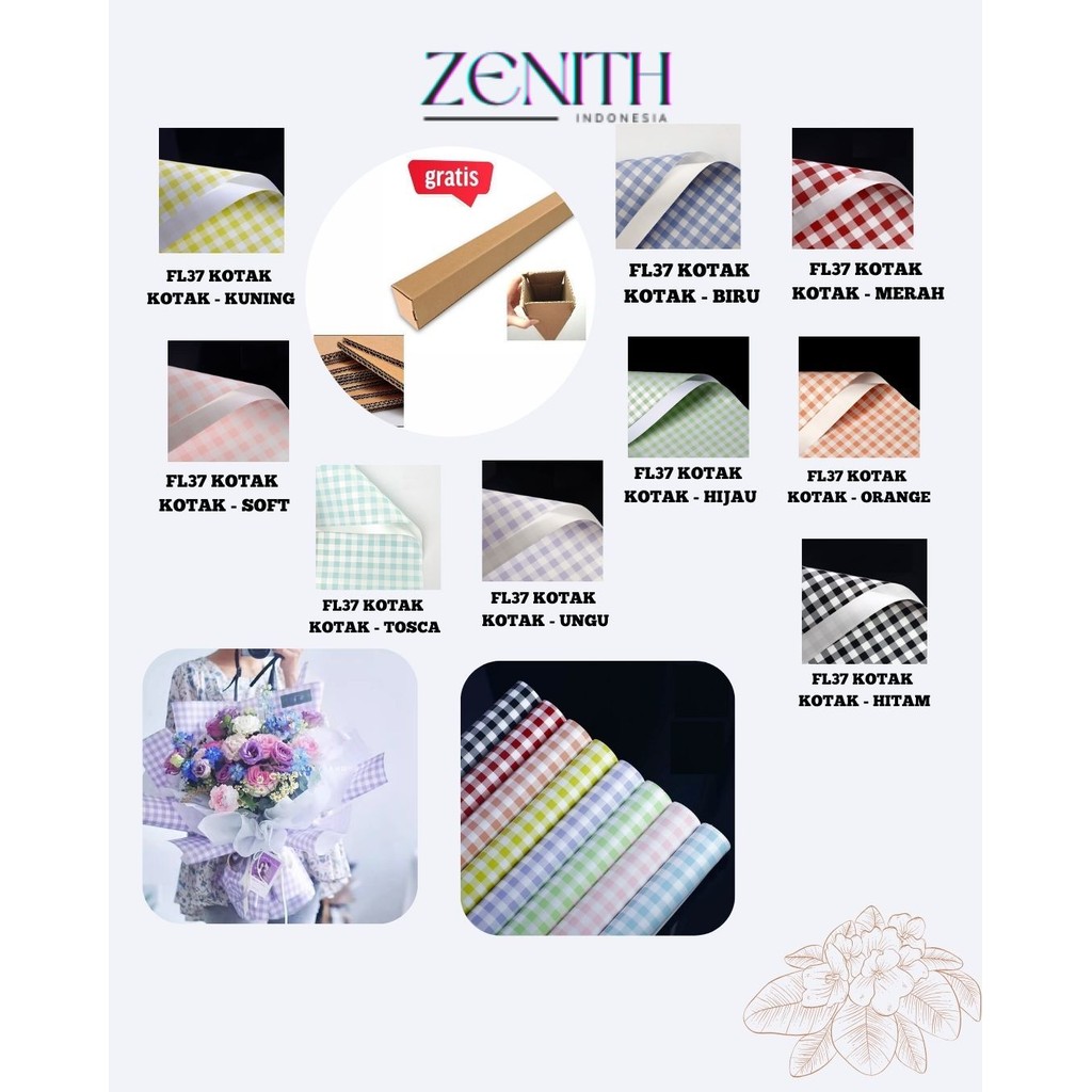 

Zenith - FL37 KOTAK KOTAK Kertas Bunga Paper Buket Motif Summer Plaid Kotak Kado Florist Cellophane
