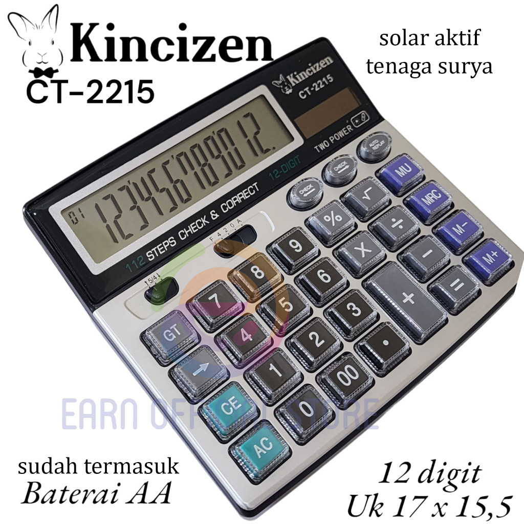 

KINCIZEN Kalkulator CT-2215 Calculator 12 digit dual power Kalkulator Citizen CT 2215 SOLAR POWER