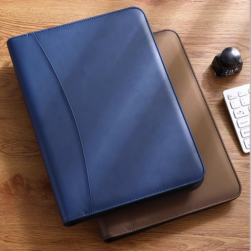 

A4 zipper senior PU Faux leather business work manager bag conference file folder organizer agreement ipad folders padfolio